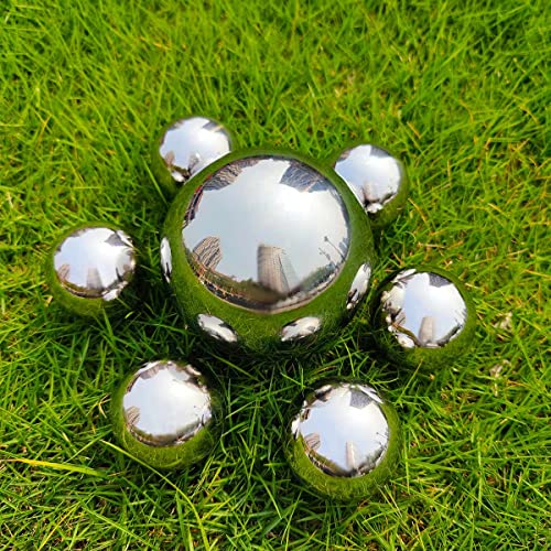 gexuamz 7 Stück Edelstahl Gartenkugel Spiegelpoliert Hohlkugel Sortiert Silber Teichkugeln - Reflektierende Gazing Ball für Hausgarten Miniteich Dekorationen 50/100MM
