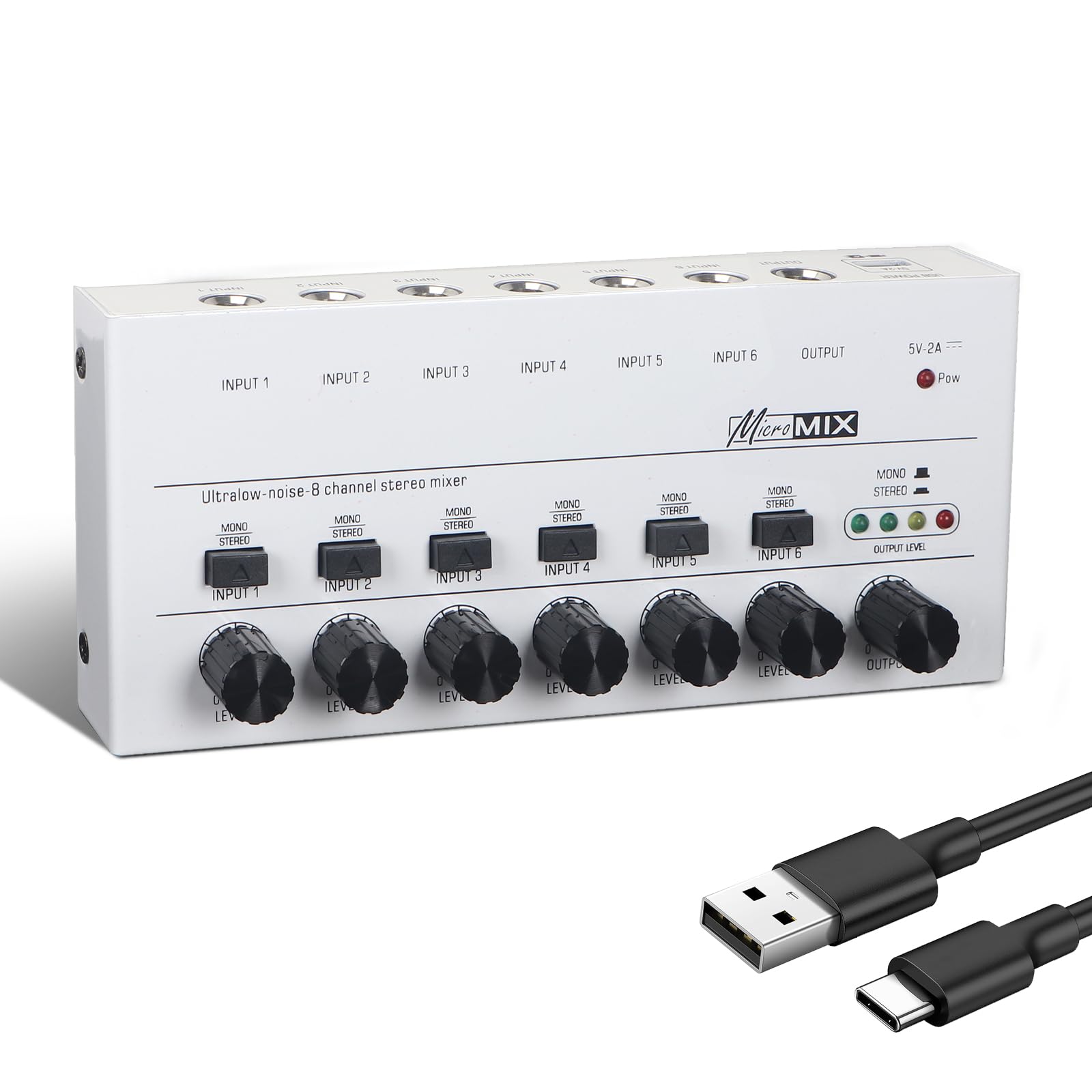 Horse Audio Mixer Line Mixer, 6-Channel Stereo Line Mixer for Sub-Mixing, Ultra Low Noise Operation, for Guitar, Microphone, Bass, Digital Keyboard, Suitable for Bar and Small Club, White