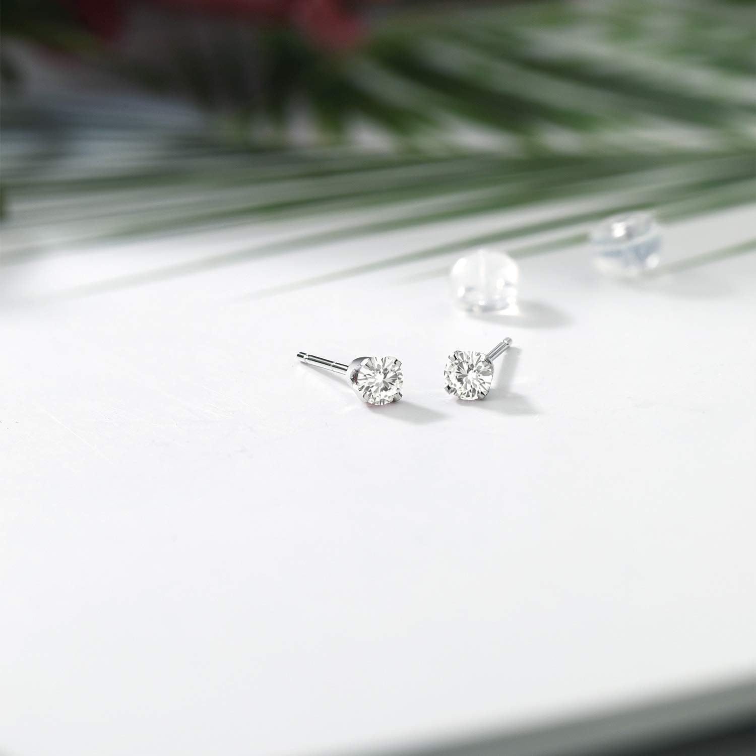 Gem Stone King 14K White Gold Moissanite Stud Earrings For Women Men (0.20 Cttw, Round 3MM)