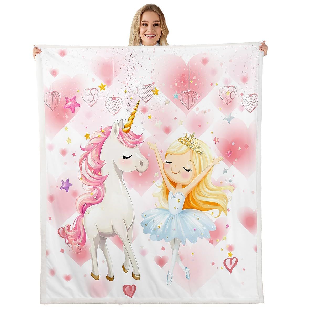 Couverture licorne et danseuse en peluche rose de 100x130cm pour enfant