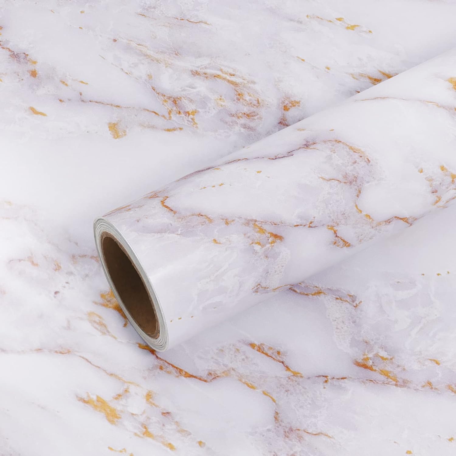 VEELIKE White Gold Marble Matte Wallpaper, 32''x354'', Self Adhesive Vinyl Contact Paper for Kitchen Countertop, Bathroom, Waterproof, Peel and Stick