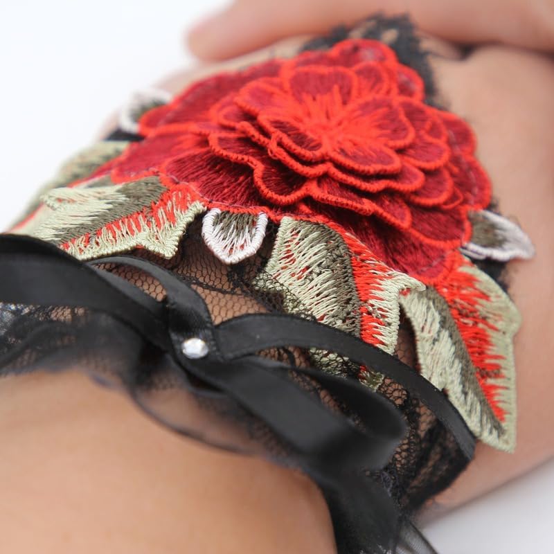 Specell Embroidered Flowers Lace Fingerless Gloves - for Bridal Wedding Cocktail Tea Party Evening Prom Costumes Cosplay - Image 4