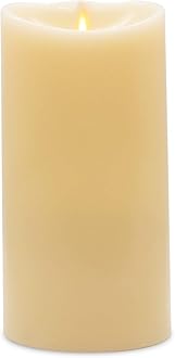 Luminara Scalloped Edge Flameless LED Candle - Ivory 3.5" x 7" - Real Wax Pillar Battery Operated Moving Flame w/Timer Unscented 1000Hr Runtime