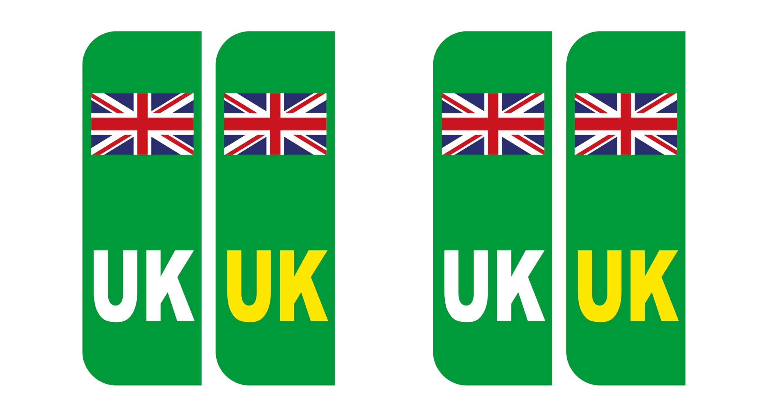 Landing Designs Green Pack Of 4 Uk Car Stickers Uk Flag Reg Plate Self-Adhesive Vinyl For Electric Car 104Mm By 35Mm Each Sticker