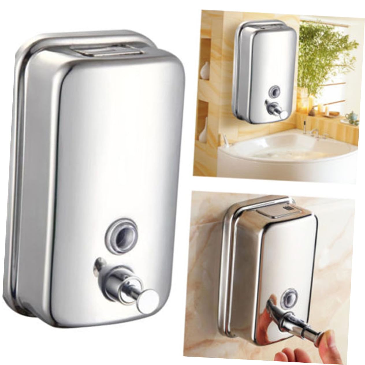 Dispenser Sapone da Parete in Acciaio Inox 1000ml Argento | Ricaricabile, per Gel Doccia e Lozione, Adatto a Bagno Pubblico e Hotel