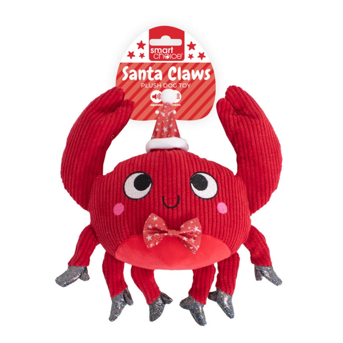 YöL Santa Claws Crab Squeaky Red Plush Christmas Dog Toy – 26cm Festive Design – Soft Polyester with Internal Squeaker Crinkle Effect – Durable Chew, Tug Of War & Fetch
