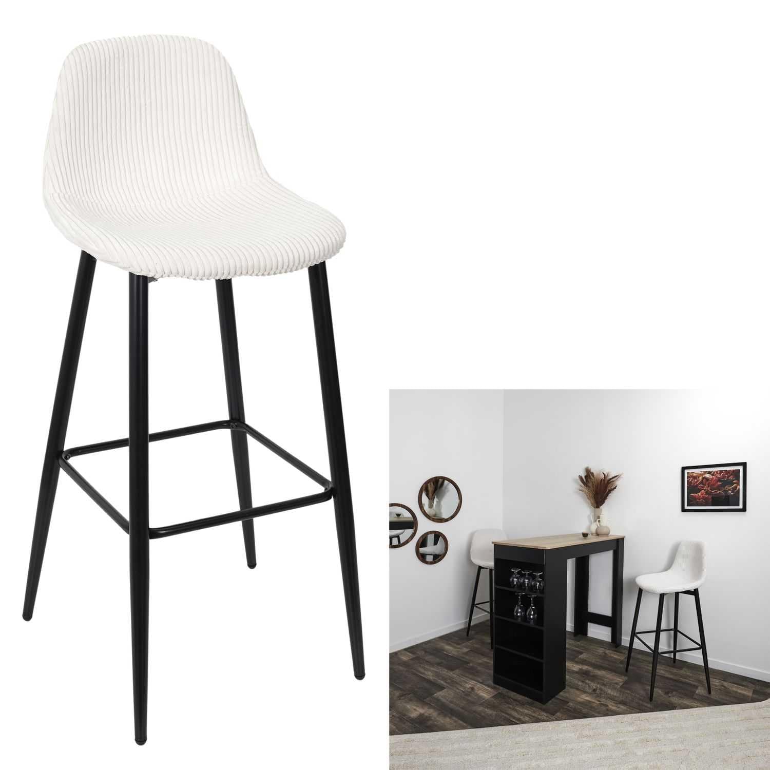 HOME DECO FACTORY, HD0285, Set di 2 Sgabelli da Bar Cotele Scott Beige, Morbidezza, Mobili, Seduta, Sgabello e sgabello da bar, 46,5 x 100,5 x 49,5 cm, Altezza seduta 70,5 cm, Beige Nero