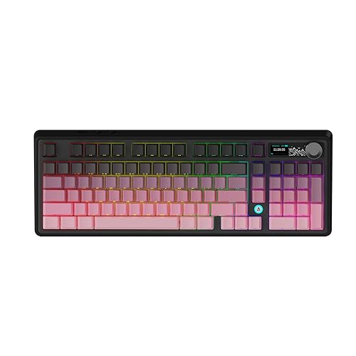 NACODEX Ajazz AK980 Pink Gaming Machanical Keyboard Gift Switch Full Size RGB Gasket Mount 8000mAh Triple Modes Custom Keyboard with Five Layer Pad | Knob Control - AK980 Pink