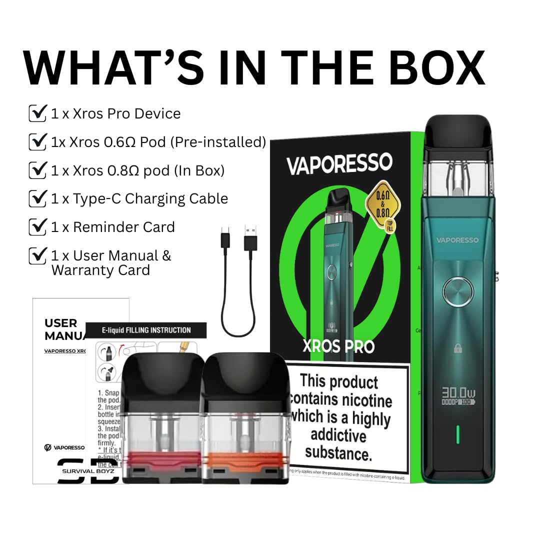 Vaporesso Xros Pro Pod Vape Kit [Purple] - Available in 9 Colours - 1200mAh  Battery, 2A Fast Charging (