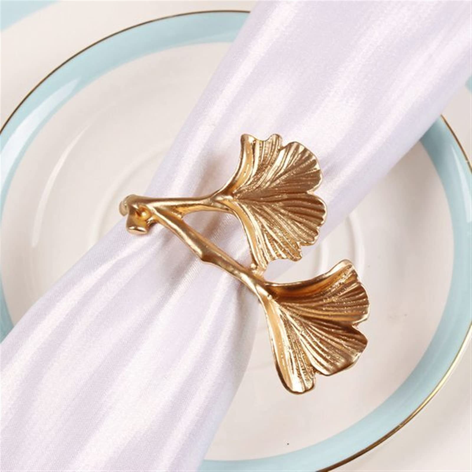 FAMoUsGoods 12Pcs Golden Gingko Leaf Napkin Ring Wedding Hotel Decoration Napkin Buckle