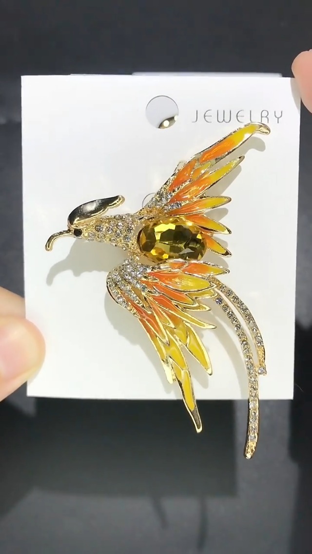 Spilla Fenice Con Strass E Cristalli – Gioiello Smaltato Fatto A Mano, Accessorio Per Abiti E Borse