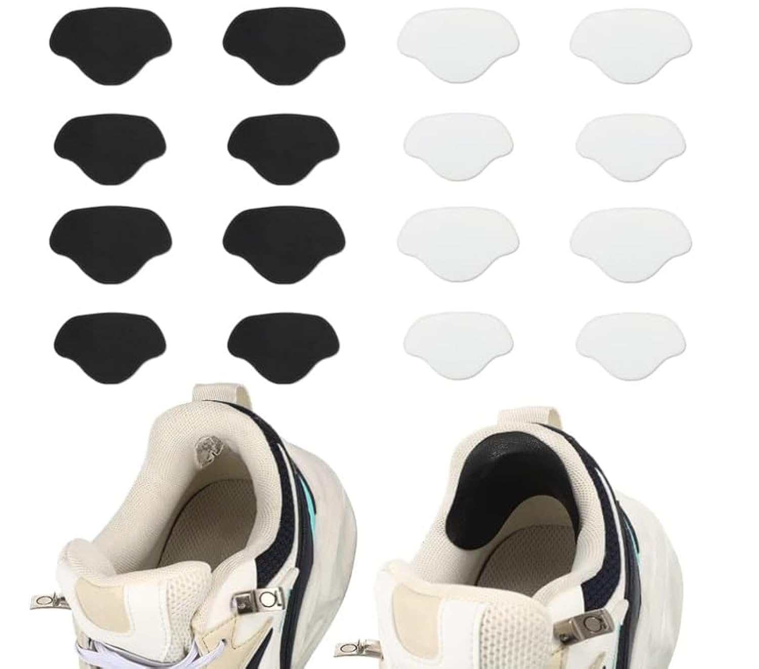 MAKINGTEC 8 Pairs Shoe Heel Repair, 16 Tablets Sneaker Hole Repair Self-Adhesive Trainer Heel Patch Shoe Hole Prevention for Most Types of Shoes, Large and Small Size (Black, White)