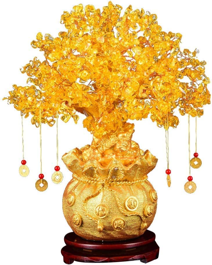 Ornement Feng Shui arbre d'argent aux finitions dorées de luxe