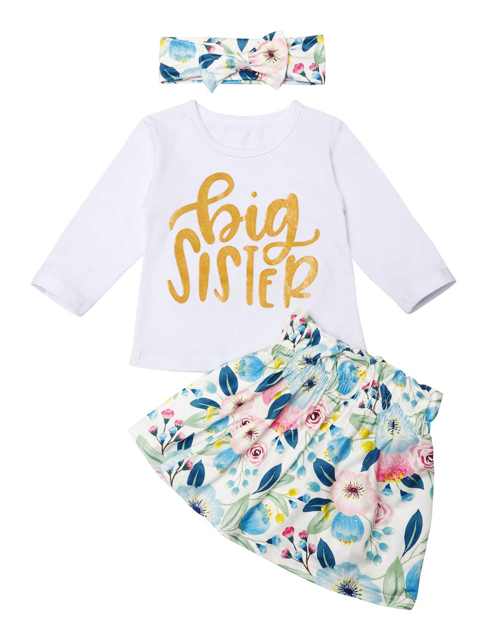 Toddler Baby Girls Little Sister Romper Big Sister T-Shirt Tops Matching Outfits Set Floral Tutu Skirt and Pants