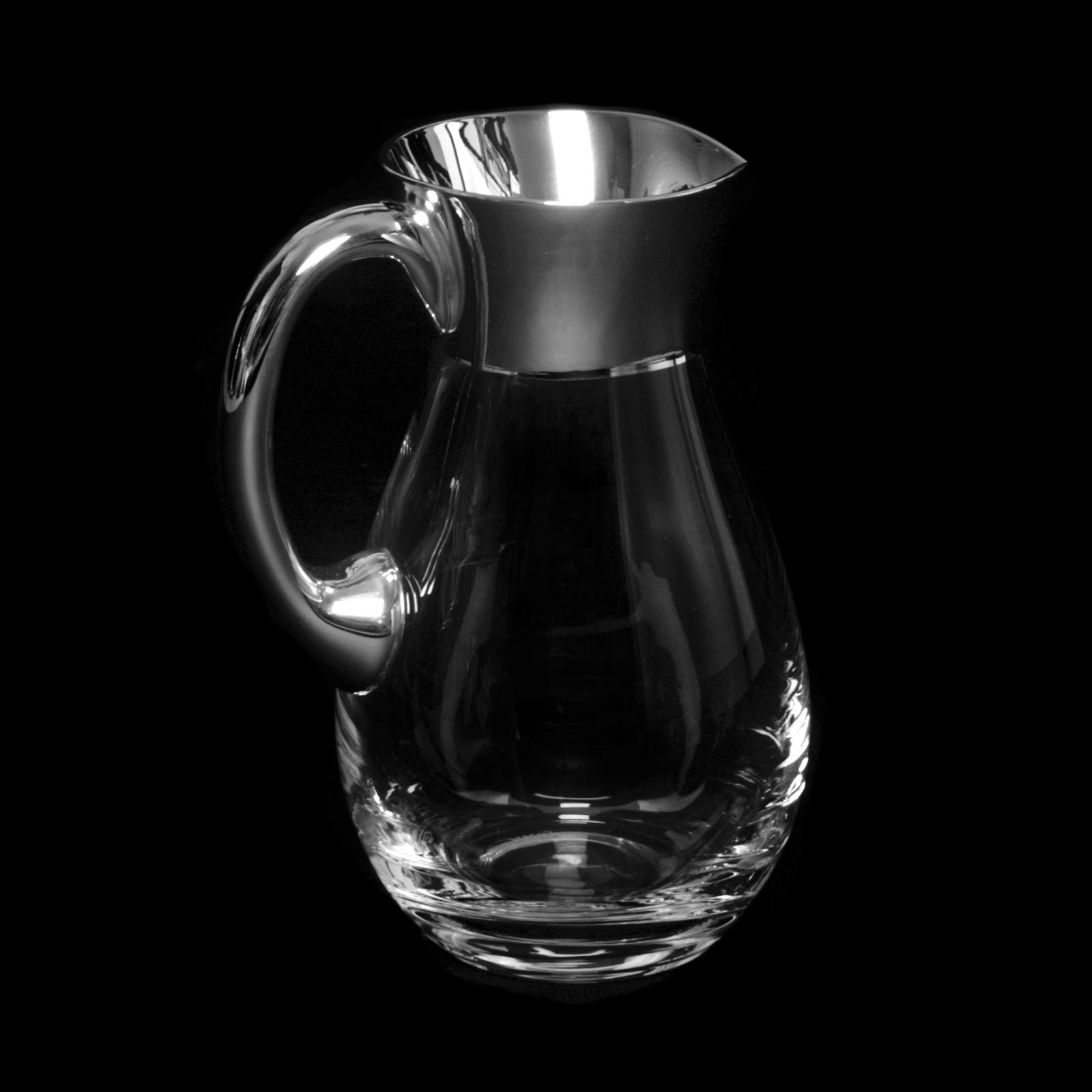 Jarra de cristal de 1 litro con jarra de plata auténtica, de cristal, jarra de zumo, decantador de agua con borde plateado (capacidad: 1,0 litros)