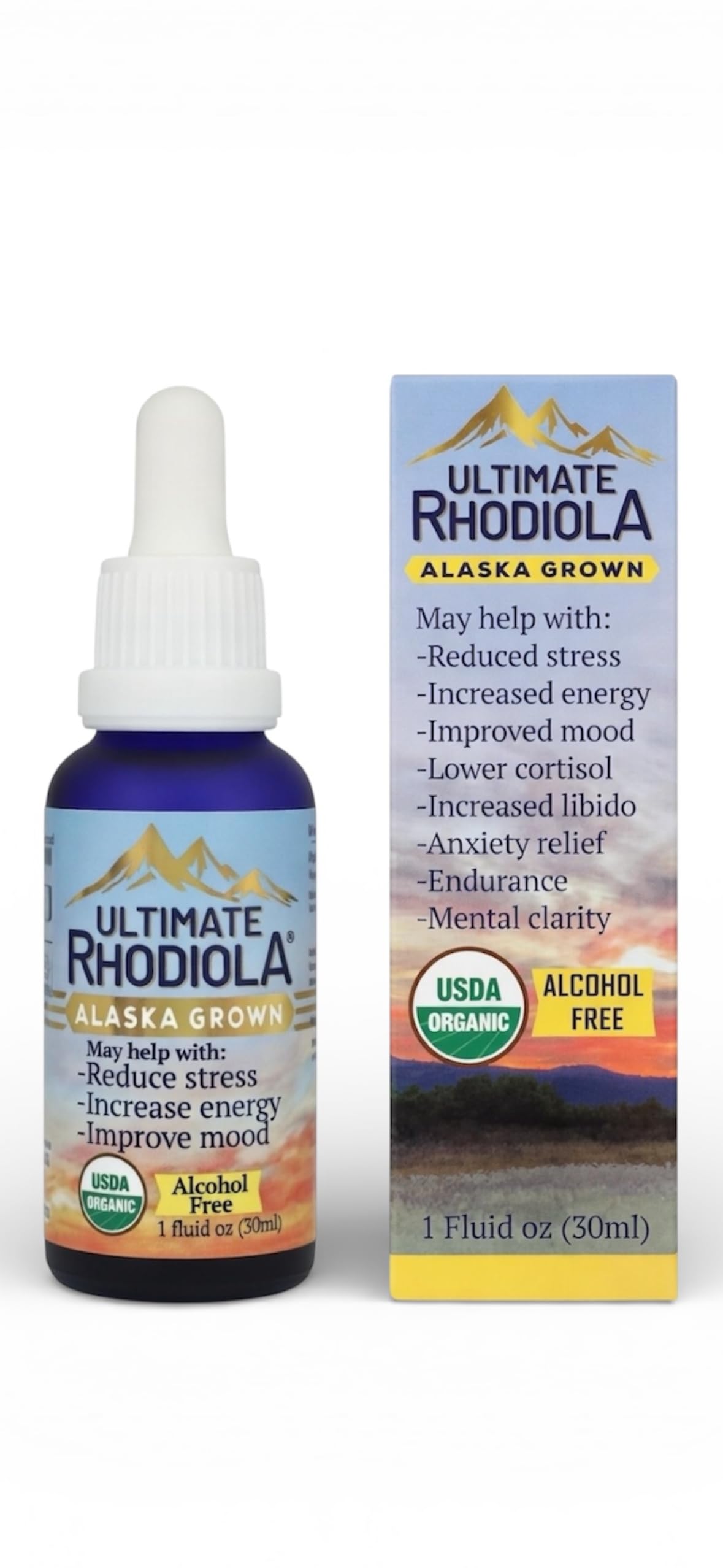 Alaska Grown, Alcohol Free, Certified Organic, Rhodiola rosea Tincture, CO2 extracted, Reduce Stress, Improve Energy and Mood, adaptogen, nootropic, 3rd Party Tested