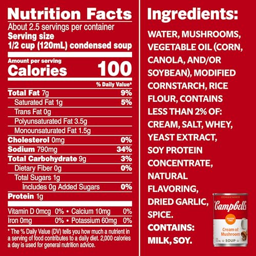 Image of Campbell's Condensed Gluten Free Cream of Mushroom Soup, 10.5 oz Can (Pack of 5)