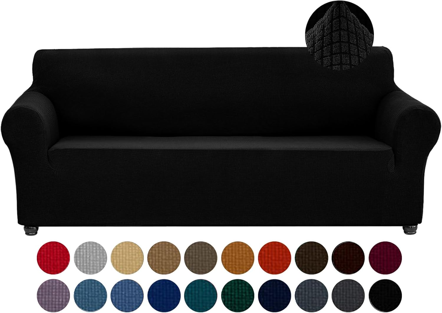 Joccun Stretch Sofa Cover for 3 Cushion Couch - Spandex Jacquard Slipcovers, Water-Repellent, Anti-Slip, Washable Protector for Pets & Kids (Black, 78-94")