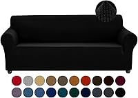 Joccun Stretch Sofa Cover for 3 Cushion Couch - Spandex Jacquard Slipcovers, Water-Repellent, Anti-Slip, Washable Protector for Pets & Kids (Black, 78-94")