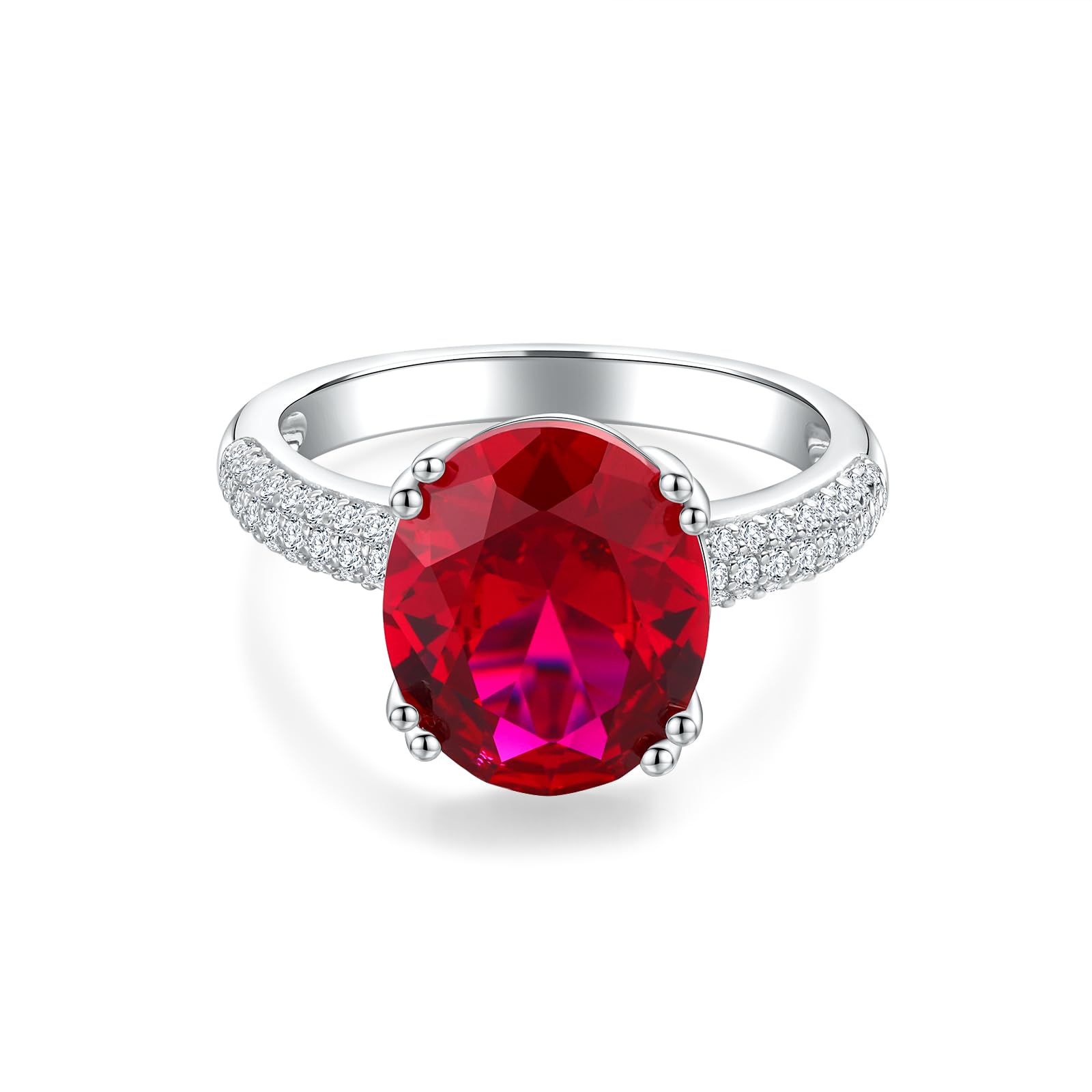 Sterling Silver Oval Engagement Rings for Women Large Ruby/Sapphire/Emerald/Aquamarine/Peridot/Amethyst Birthstone Ring Anniversary Wedding Jewelry Size 6 to 10