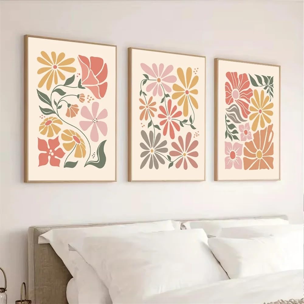 SDVIB Poster artistico astratto boho botanico floreale mercato dei fiori vintage stampa su tela dipinto minimalista decorazione murale (50x70 cm/3 pezzi senza cornice)