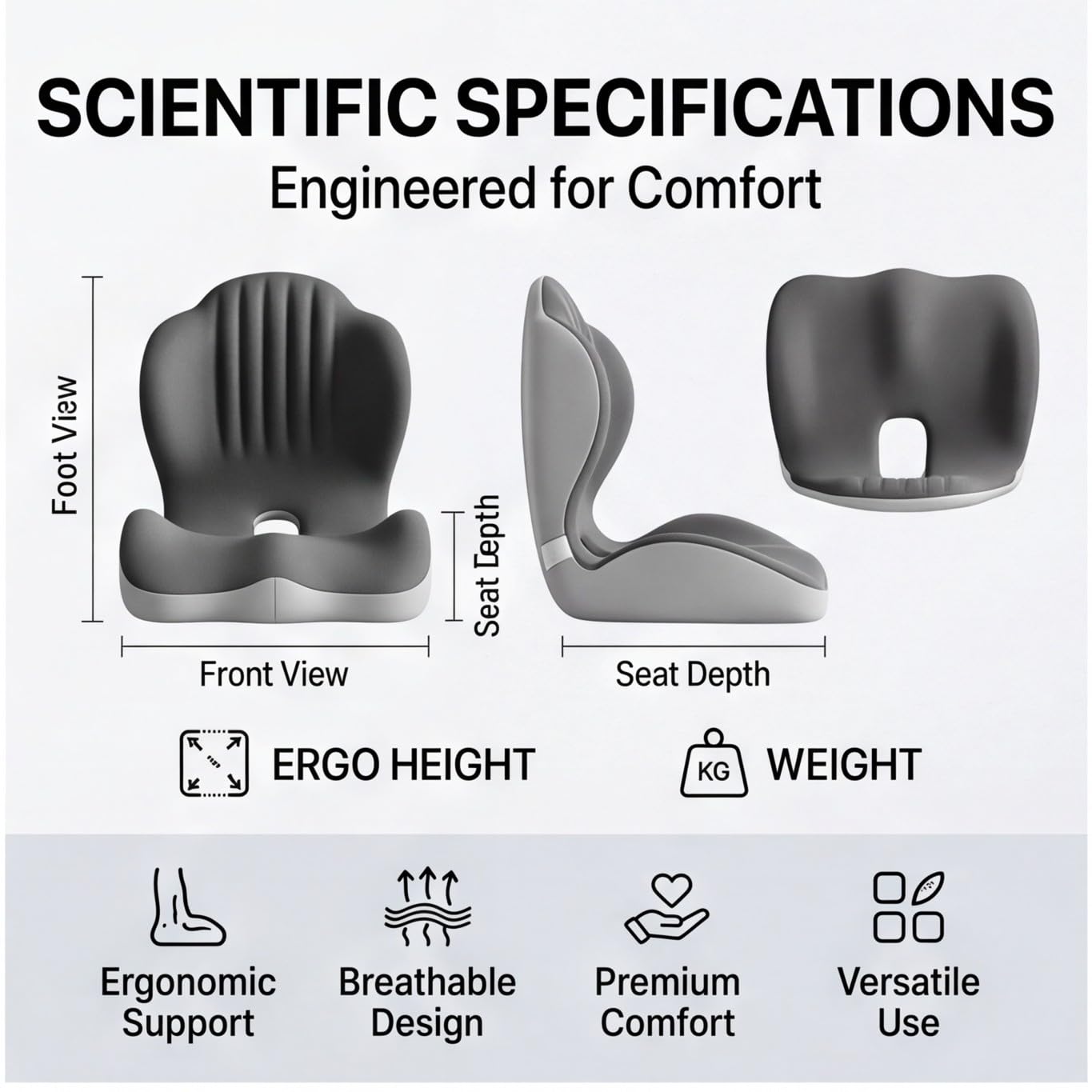 Cuscino ergonomico in memory foam con supporto posteriore