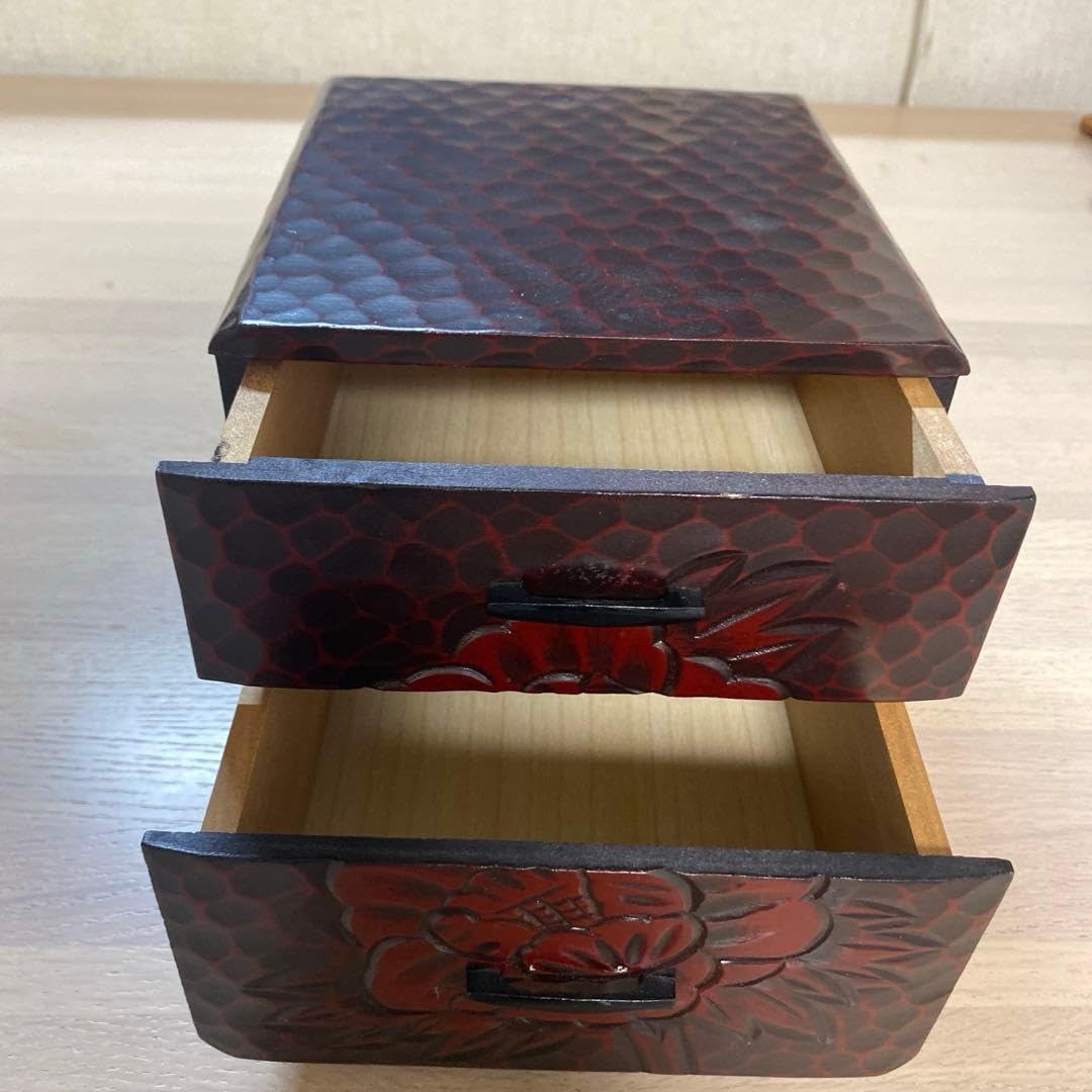 Amazon.co.jp: 鎌倉彫 小引き出し2段 牡丹 二つ引き 小箪笥 小物入れ 2