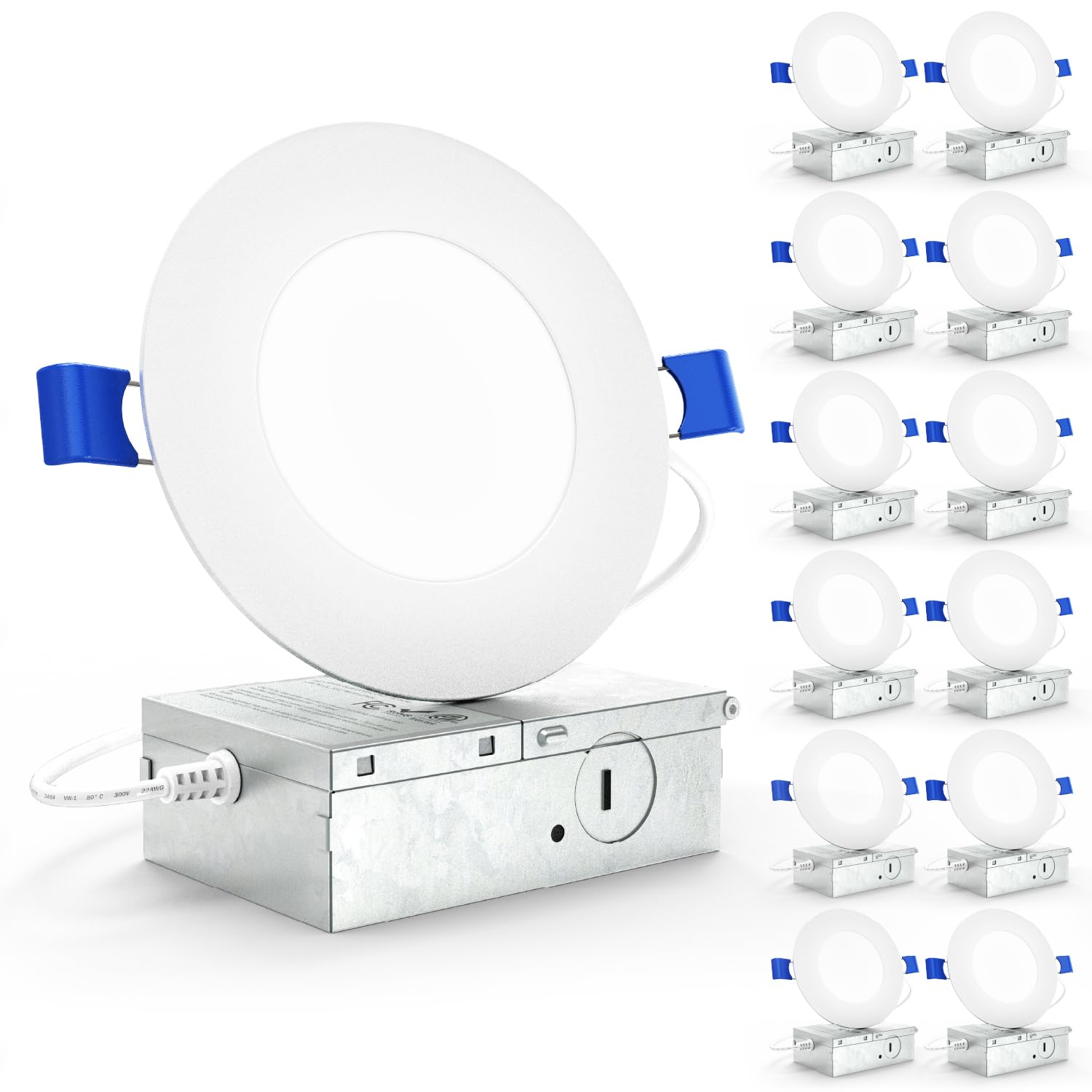Sunco 12 Pack 4 Inch LED Recessed Lights, Slim Canless Ceiling Lighting, 650 LM, 10W (60W Equivalent), 3000K Warm White, Dimmable, Wafer Thin, Ultra Thin with Junction Box ETL.