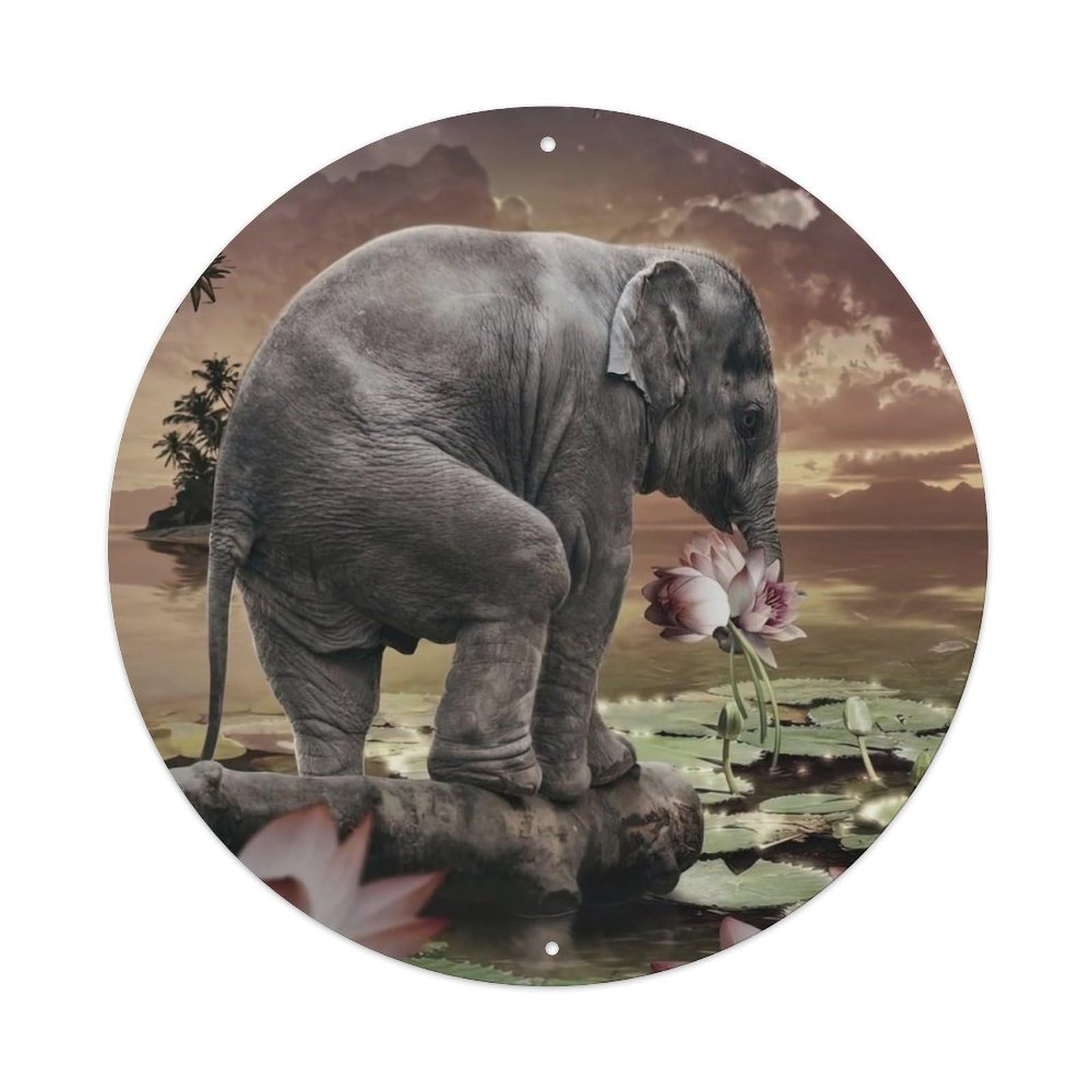 Animal Artwork Elephant by The Pond Vintage Metal Tin Sign Plaque Wall Decor for Cafe, Club Bar, Office, Garden Metal Poster 8x8Inch