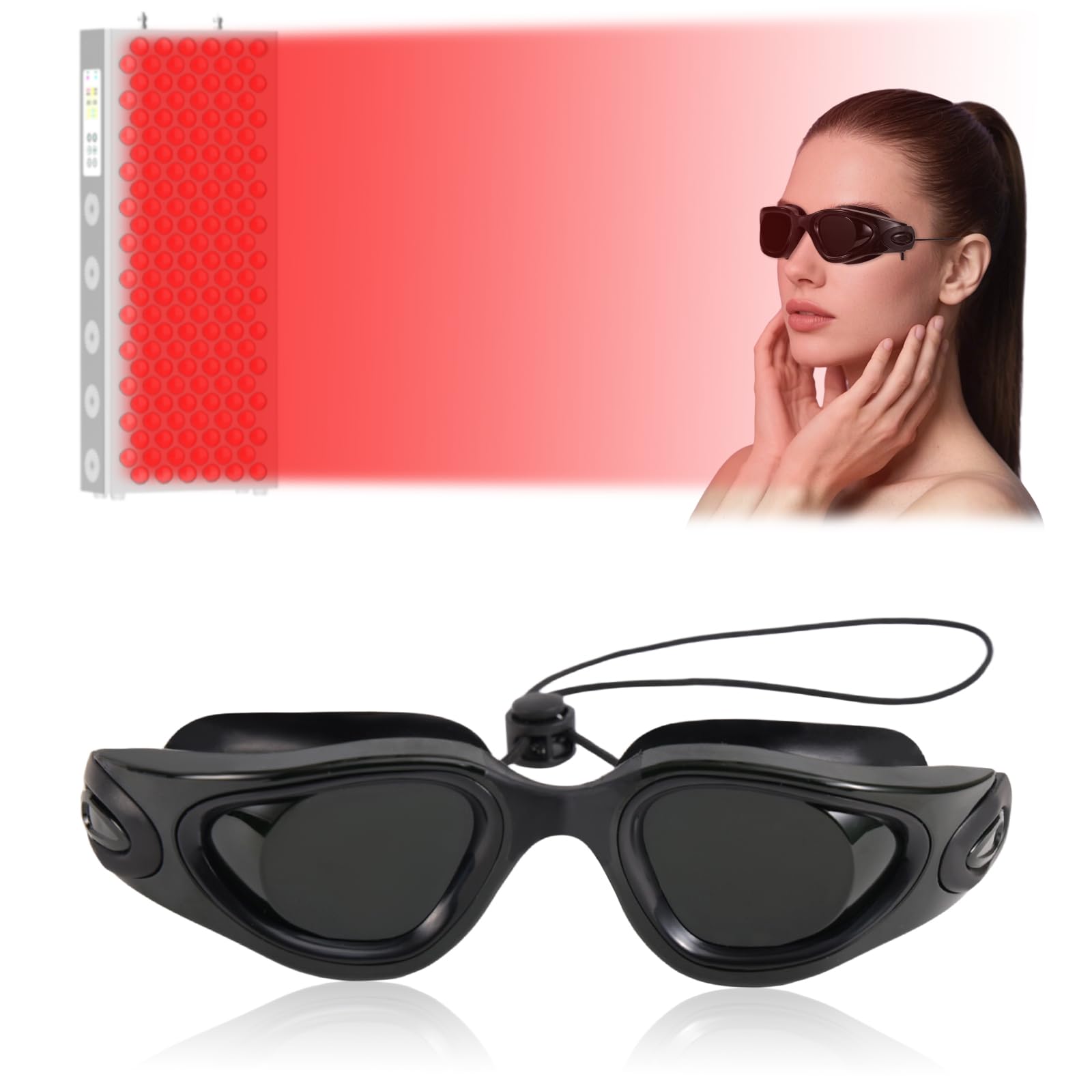 Fukaisu Protective Goggles for Tanning, Sun Tanning Bed Goggles Protective Eyewear for LED Light Therapy Home Beauty Sunbathing Use Include Case and Glasses Cloth (Black)