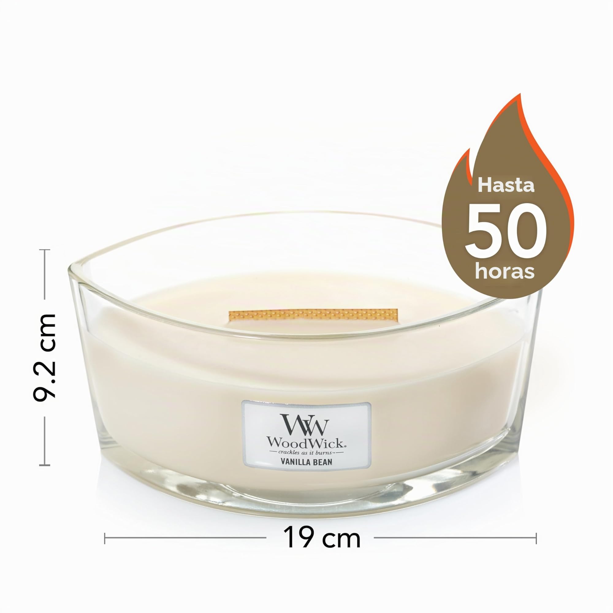 WoodWick Ellipse Vela perfumada con mecha crepitante | Vanilla Bean | Tiempo de combustión: hasta 50 horas | Regalo ideal para mujer
