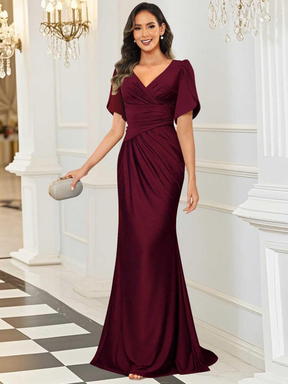 Satin Mother of The Bride Dresses for Women Long Ruched V-Neck Formal Dress Mermaid Mother Groom Dresses - Image 3
