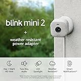 Blink Mini 2 + Weather Resistant Adapter — Indoor/Outdoor Home Security & Pet Camera(s) with HD video, motion detection, and built-in spotlight — 2 cameras (White)