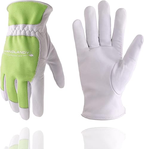 Miniatura 20 de HANDLANDY Work Gloves for Women, Breathable Leather Gardening Glove for Yard Maintenance, Hand Protection with Touch Screen Morado,Rosa intenso
