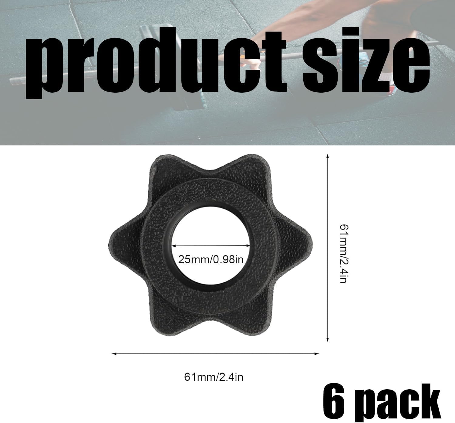6 dadi esagonali per manubri corti, chiusura rapida antiscivolo, chiusura rapida a stella, clip per bilanciere in plastica (nero, 25 mm), per allenamento sportivo (nero, 25 mm)