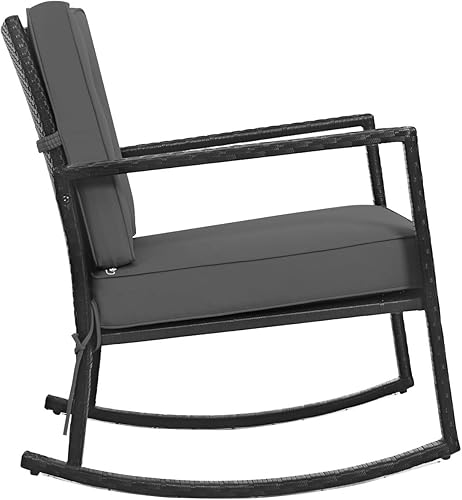 Miniatura 4 de ORALNER Mecedora de patio para exteriores, sillas de ratán con cojines gruesos, balancín de mimbre para porche delantero, balcón, jardín, junto a la