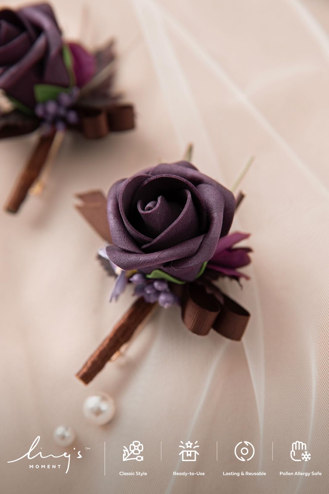 Ling's moment Boutonniere for Men 2pcs Groom Groomsmen Guest Boutonniere, Artificial Flowers for Wedding/Prom/Homecoming - Image 2