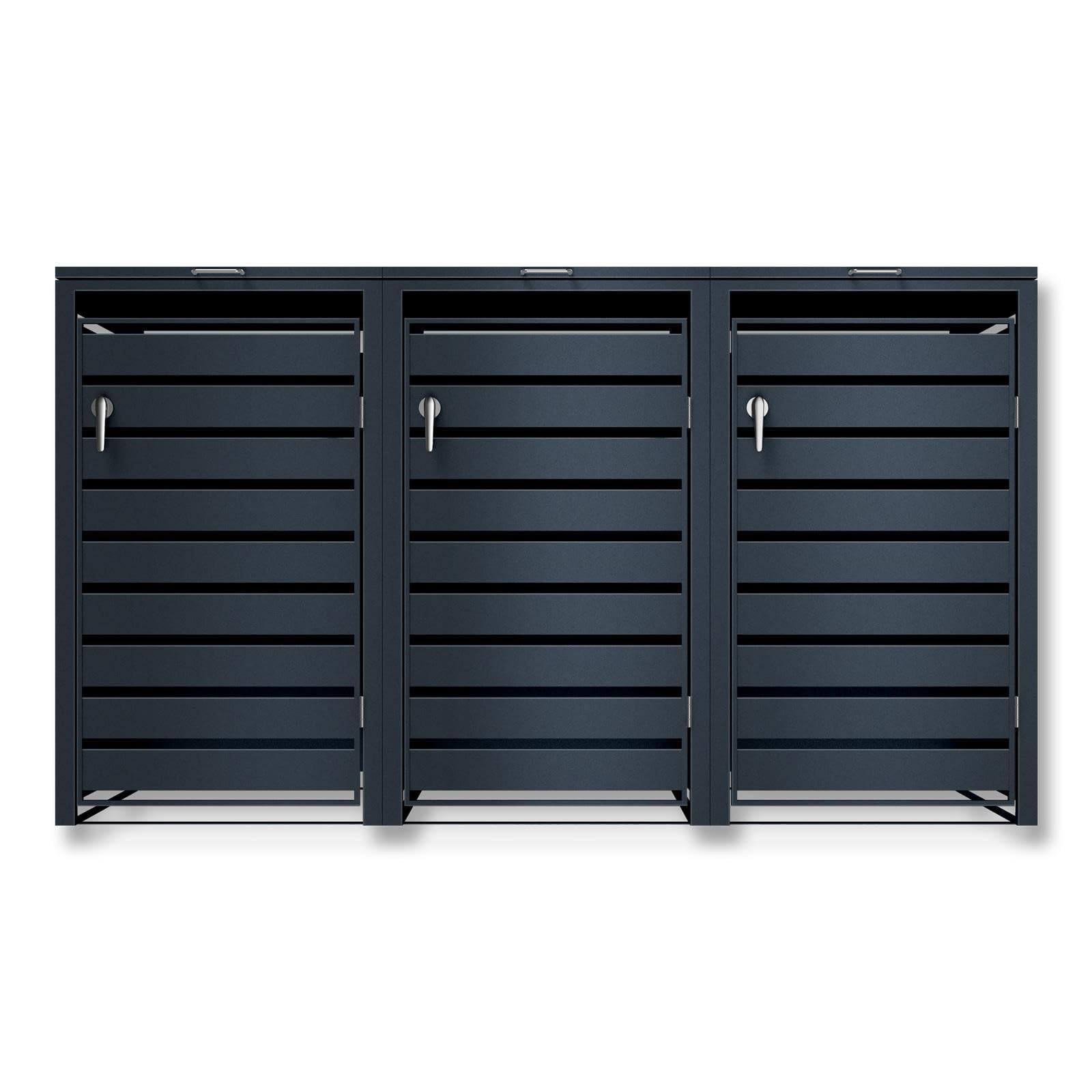 Metzler Anthracite Bin Box with Stripe Band 3 x 240L, Cover for 3 Bowls, Heavy Duty Powder Coated Steel - 2