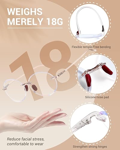 Miniatura 4 de TERAISE Gafas de lectura sin montura para mujer, paquete de 3 lentes de lectura con bloqueo de luz azul, lector ultraligero sin marco