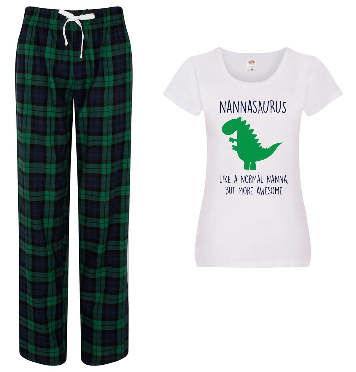 60 Second Makeover Limited Ladies Nannasaurus Nanna Dinosaur Pyjamas For Women Tartan Trouser Bottoms Pyjama Sets Nanna Gifts Ladies Pjs Family Matching Green Size - S