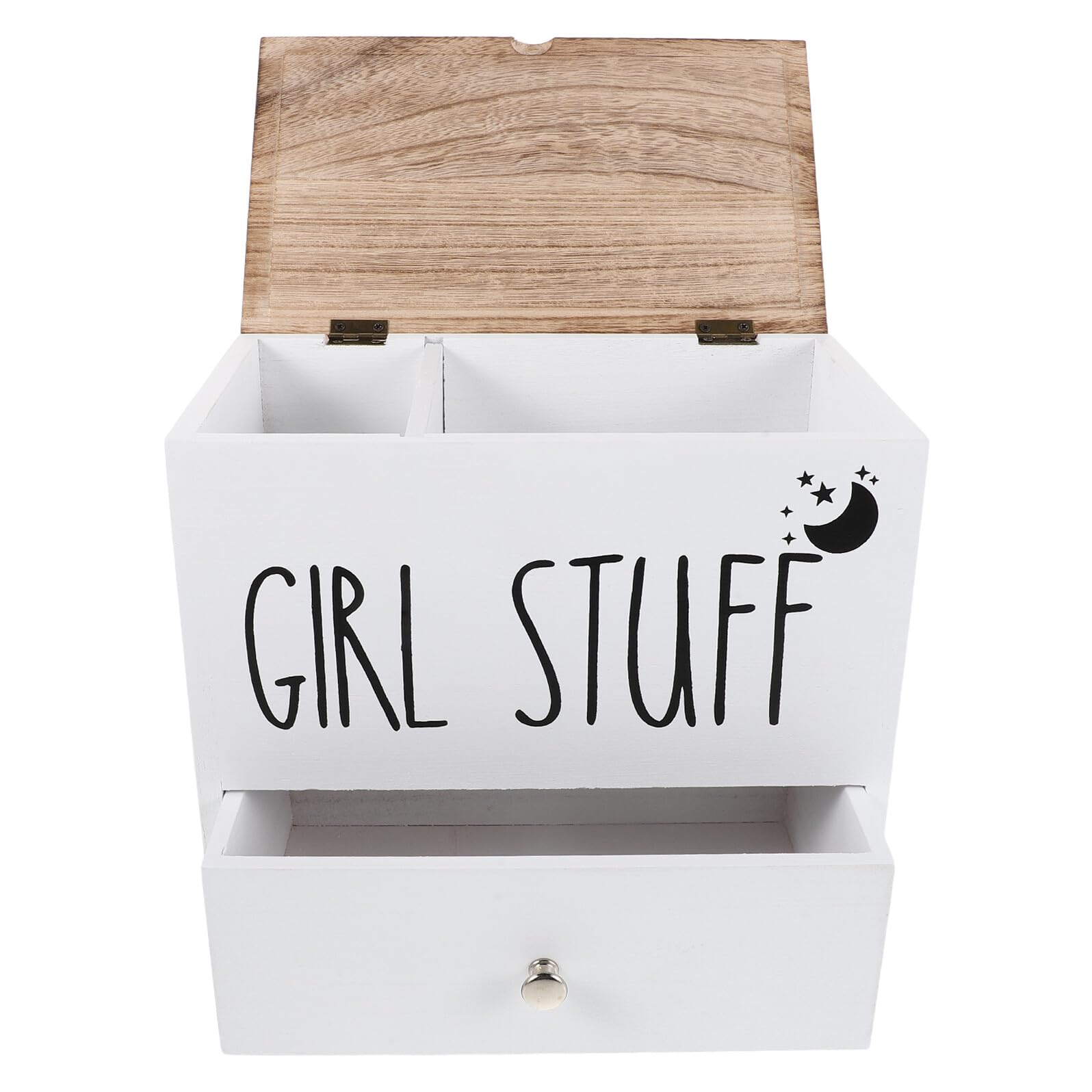 FRCOLOR Scatola Portaoggetti per Bagno Organizer per Assorbenti Igienici Contenitore in Legno con Coperchio Sigillato Scatola per Cotton Fioc e Prodotti Femminili Organizzazione Spaziosa