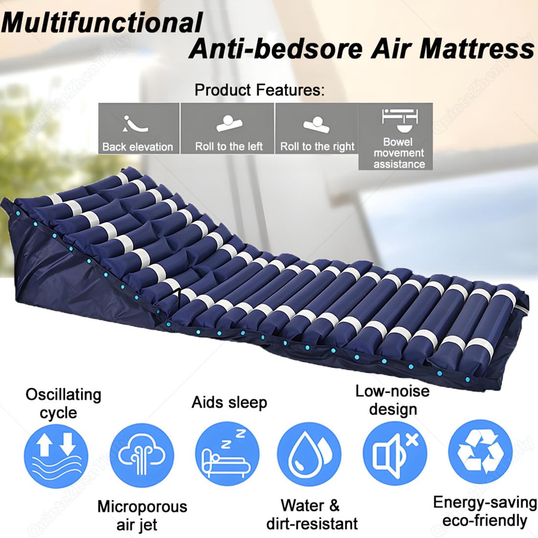 Materasso Pressione Alternata con Pompa,Portata 135 kg | Materasso Antidecubito Gonfiabile,Inclinazione Schienale 0-45°,Rotazione Laterale Circa 25°,per Ersone Costrette Letto