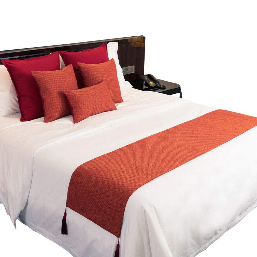 Camino de cama 45x240 cm color naranja liso para decoracion de dormitorio doble