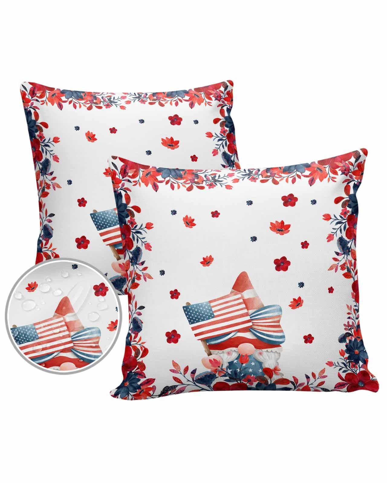 Edwiinsa 4th of July Outdoor Pillow Covers Waterproof,All Weather Cushion Case Set of 2 Decorative Pillowcases for Sofa Couch Bed Decor Patio Furniture 26