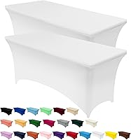 Vista 48 de Utopia Kitchen Mantel de spandex de 4 pies [1 unidad, blanco] 200 GSM elástico, ajustado, lavable y resistente a las arrugas, cubierta rectangular