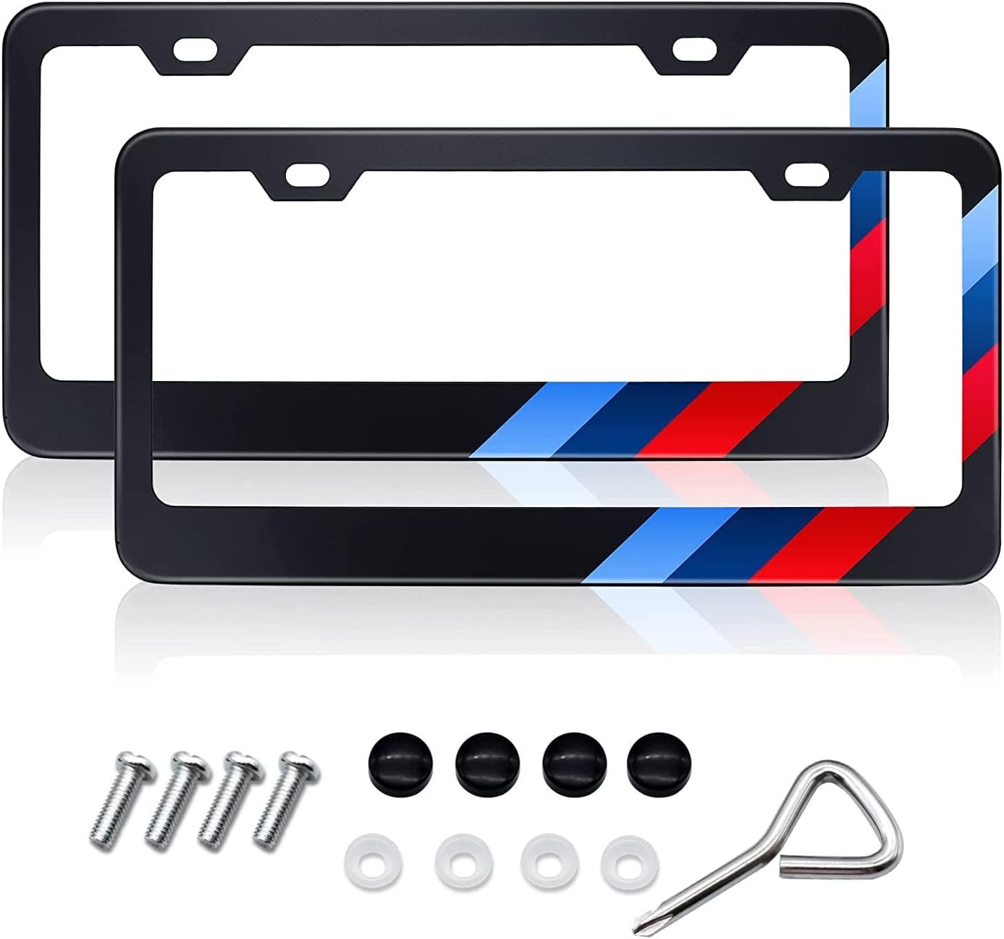 GZSH 2 PCS Matte License Plate Frames for BMW Aluminum Alloy 3 Color License Plate Cover Holder fits for All BMW License Plates Sports Logo Universal License Plate Covers for Front and Rear Car Tags