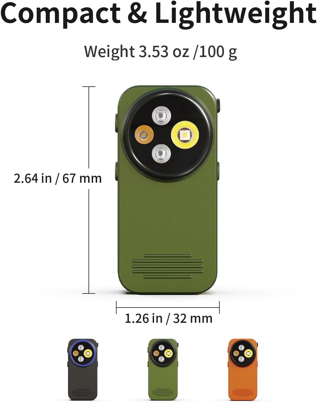 EDC Flashlight Rechargeable, Mini Clip on Flashilight 600LM Dual Spotlight & Floodlight, 10 Brightness Level, Multi-Color LED, 800mAh, Magnetic, IPX6, Tactical Light for Signal, Cycling & Outdoor