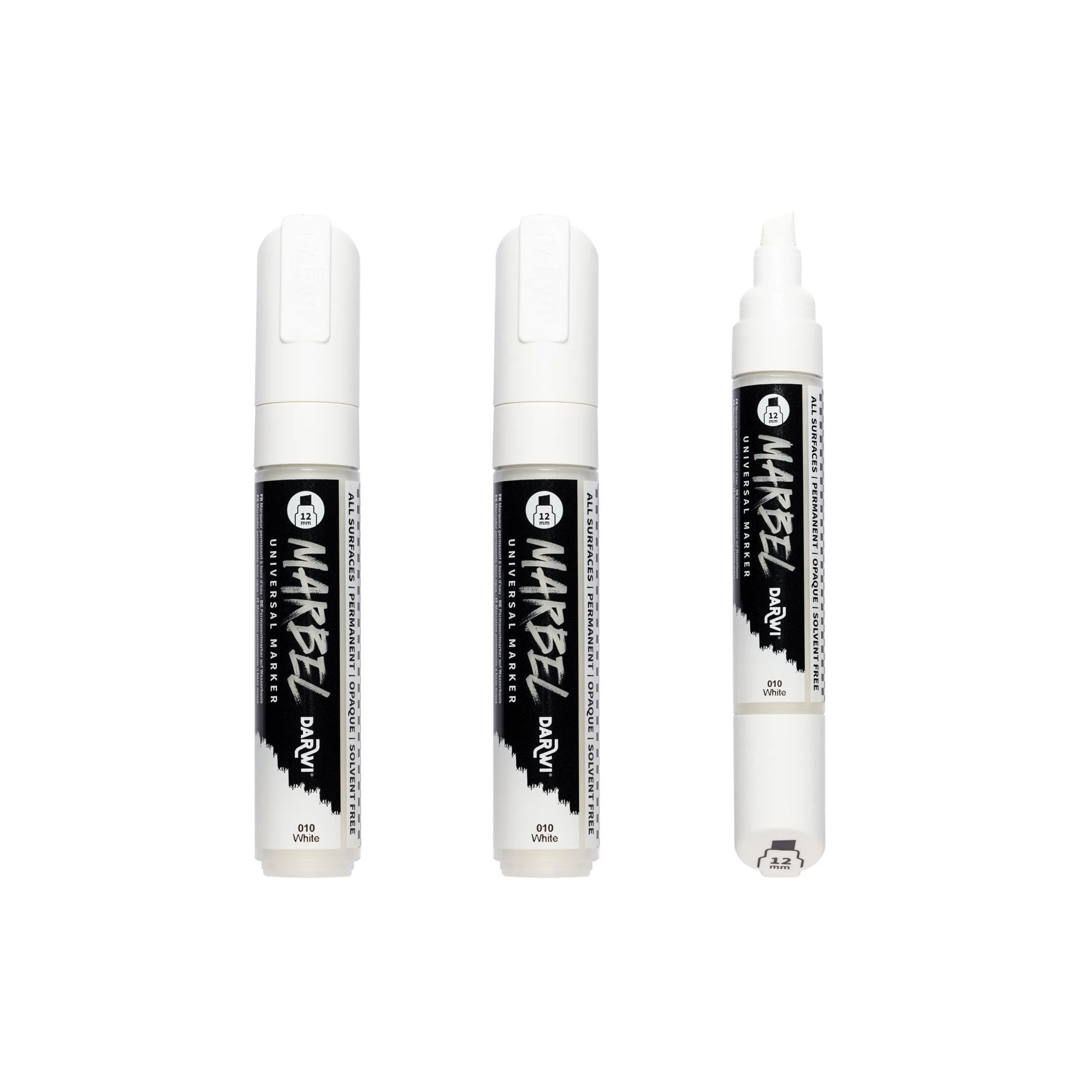 MARBEL - DA0222012010Cpack - Set of 3 Universal Markers with Wide Chisel Tip, 12 mm, White, No. 010 - Creative and Leisure DIY Accessories - Drawing Markers