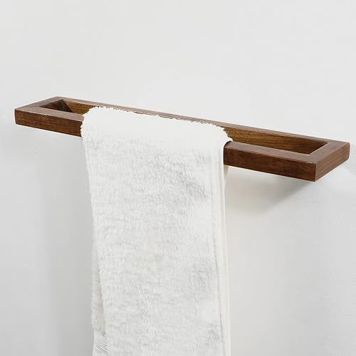 Miniatura 4 de Toallero montado en la pared, soporte para toallas de mano, toallero de 18 pulgadas para baño, toallero rústico de madera (madera de nogal negro)