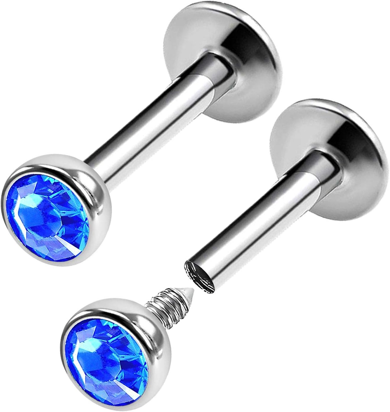 2PCS Steel Internally Threaded Labret 16g 1/4 6mm 3mm Sapphire Crystal Spider Bite Lobe Earrings Tragus Piercing Jewelry 0275